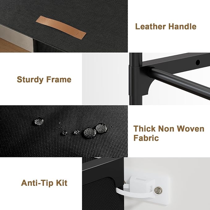 2 by 7 Tier Shoe Cabinet, 42-Pair Storage for Closet, Black | Removable layer fits tall boots. Split into 2 units for different spots. Door keeps shoes clean.