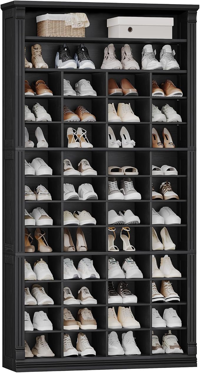Hzuaneri 13 Tiers Shoe Storage Cabinet, Tall Shoe Cabinet with Cubby, Wooden Shoes Organizer for Closet, 52 Pairs, Shoes Cubby Organizer for Entryway, Hallway, Bedroom, Black SR41004X