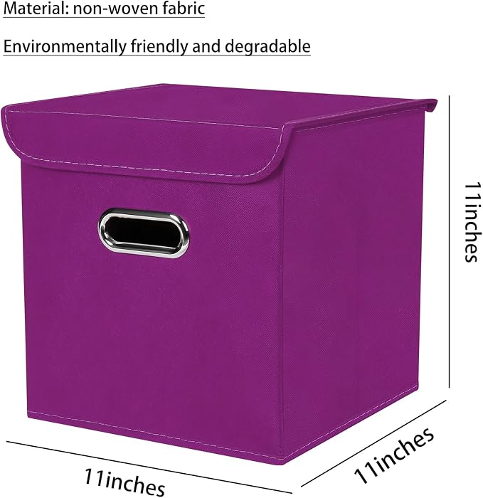 Closet Organizers Fabric Storage Bins With Lids Collapsible Cube Storage Organizer Basket With Handles,Storage Boxes for Clothes Storage,Office,Laundry,Shelves,6 Pack,（Purple）