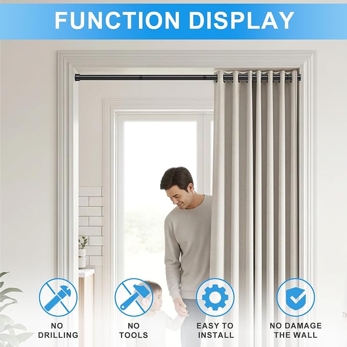 2 Pack Spring Loaded Tension Rod 48-59" Adjustable Curtain Rods No Drill Extendable Spring Rod Tension Curtain Rods For Window Kitchen Shelves Rv Refrigerator And Small Spaces,Black