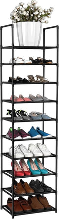 FIDUCIAL HOME 10 Tiers Shoe Rack Organizer 20 Pairs Tall Shoe Shelf | Tall Narrow Space Saving for Closet Entryway Dorm, Easy to Assemble, 17"L x 11"W x 68.8"H, Black