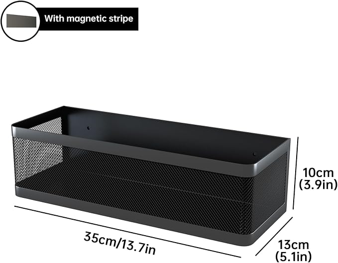 Magnetic Shelf for Washing Machine, Black, L13.78in*W5.12in*H3.94in | Magnetic Organizer for Laundry, Hanging Basket Storage, Magnetic Fridge Shelves, Spice Rack for Refridgerator, 16.5-lb load