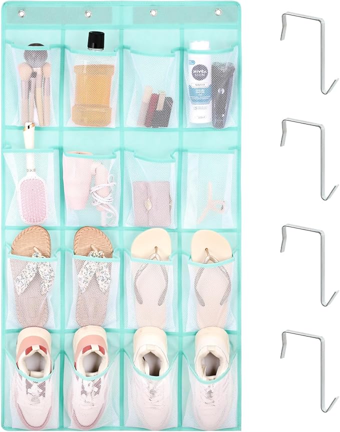 F-color Over the Door Organizer for Cruise - 16-Pocket Hanging Organizer | Tool-Free Mount with 4 Metal Hooks, See-Through Mesh Pockets, Lightweight & Foldable, Space-Saving for Travel and Daily Use