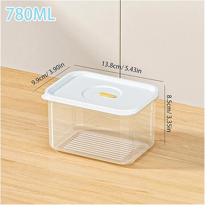 Food Storage Container Fresh Refrigerator Sealed Fresh-Keeping Box Fruit Meat Freezing Storage Cans Kitchen Plastic Food Organizer Case Container Lunch Box(N3 780ml)