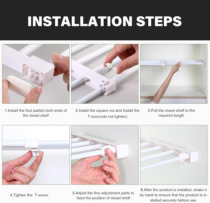 Geetery 4 Pcs Closet Tension Shelf Metal Expandable Closet Shelf Dividers Adjustable DIY Shelf Separators in Closet Tension Rod Storage Rack for Cabinet Kitchen Wardrobe (19.7''-31.5'' X 9.45'')