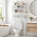 GloTika 4-Tier Over The Toilet Storage Shelves, White | 200lb Total Capacity, Metal Bathroom Organizer with 36" Clearance, Includes Paper Holder & 4 Hooks, Suit for Small Space