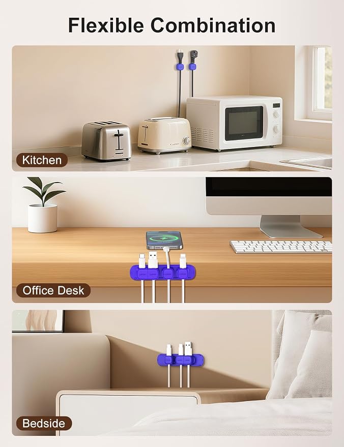 6 Pack Magnetic Cable Clips [1s Open/Lock], Cord Organizer Holder | Strong Adhesive Desk Cable Management- Organize Charging Cords Neatly for Home, Office, Car,Desk, Nightstand-Dark Blue