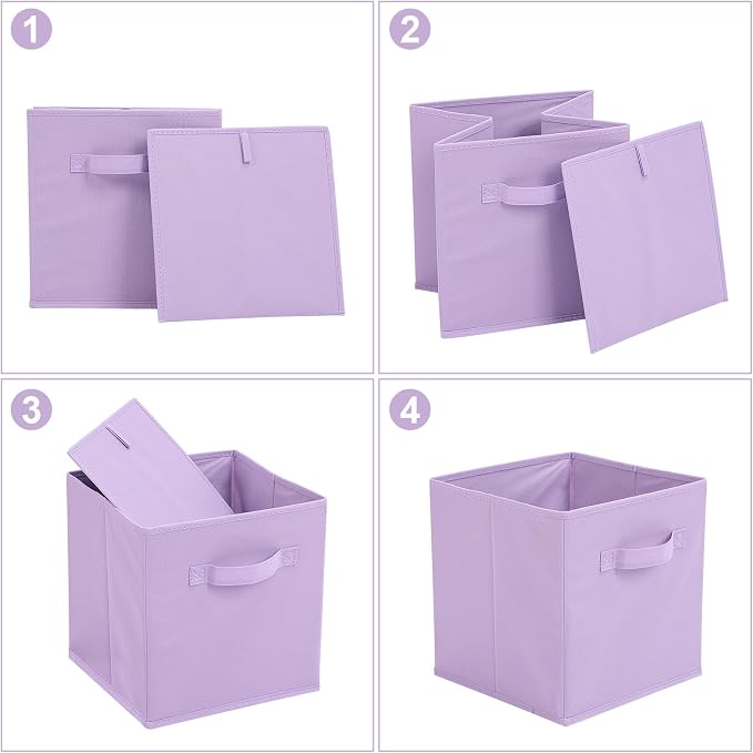 Stero 13x13x13 Inch Fabric Storage Bins 6 Pack Fun Colored Durable Storage Cubes with Handles Foldable Cube Baskets for Home, Kids Room, Closet and Toys Organization Purple, Pink, peachpuff