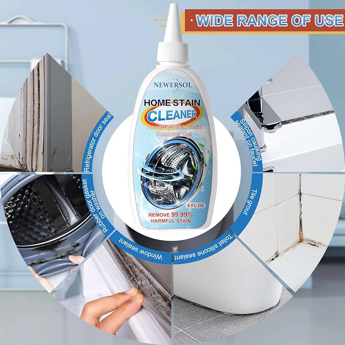 Black Stain Remover Gel, Washing Machine Cleaner, Grout Cleaner 2-Pack | Household Cleaner for Washer Gaskets Refrigerator Door Seal Sink Showers Bathroom Floor Tile, Thick Gel Clings