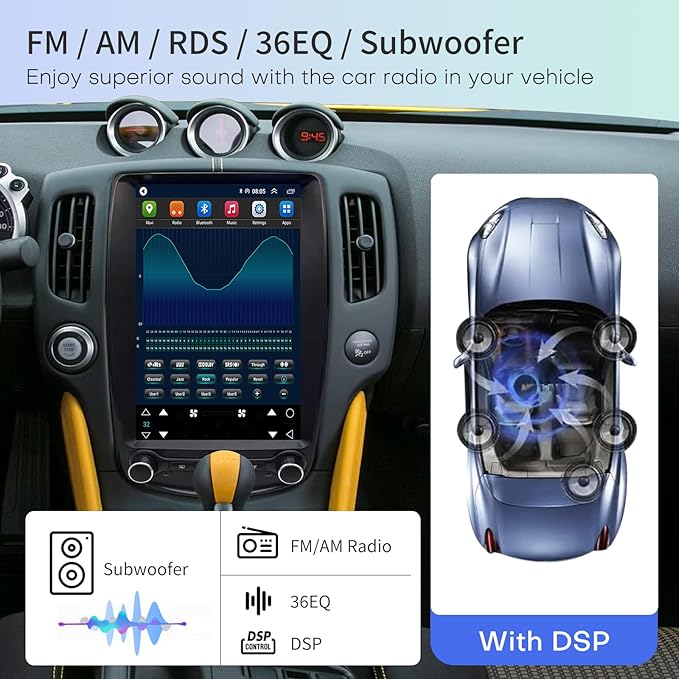 Car Radio for Nissan 370Z 2009-2021 Replacement CarPlay Stereo Android Auto 13.8 Inch Vertical Screen Upgrade Tesla Style with DSP SWC WiFi Bluetooth Audio