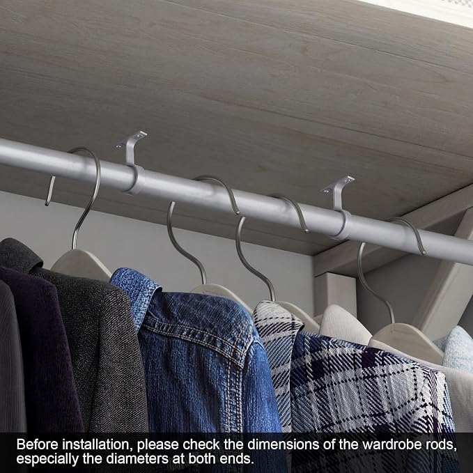 LEIFIDE 2 Pcs 1 5/16 Inch Diameter Round Wardrobe Closet Rod Suspended Center Support with Installation Screws Curtain Closet Rod Ceiling Mount Bracket for Home Wardrobe (Satin Silver)