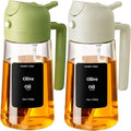 SWEET VIEW 2PCS Oil Sprayer for Cooking 16oz/470ml | Glass Oil Dispenser/Pour Bottle, Kitchen Accessories, Kitchen Gadgets for Air Fryer, Salad, BBQ, with Stickers (Green,White)