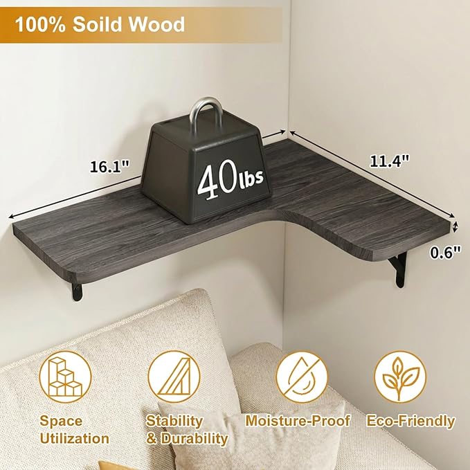 Fixwal Floating Shelves for Wall Set of 5, Rustic Wood Wall Mounted Corner Shelf for Bathroom, Kitchen, Bedroom, Home Decor, Laundry Room, Living Room (Weathered Grey)