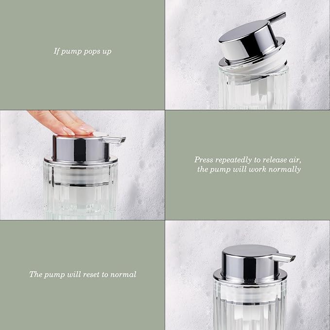 Amolliar Foaming Soap Dispenser, Plastic Pump Clear Glass Soap Dispenser, 8OZ Refillable Hand Soap Dispenser for Bathroom, Kitchen, Bath, Soap Pump Bottle for Liquid or Lotion Dispenser(Silver 2 Pack)