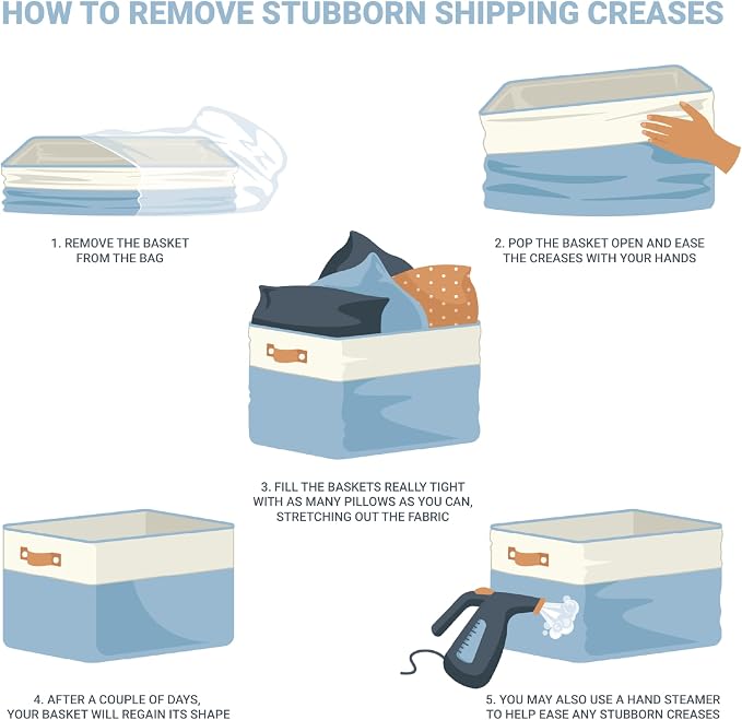 OrganiHaus 12x8in Canvas Storage Baskets 3 Pack | SMALL Fabric Bins for Shelves | Pantry & Bathroom Organizer | Full Off-White