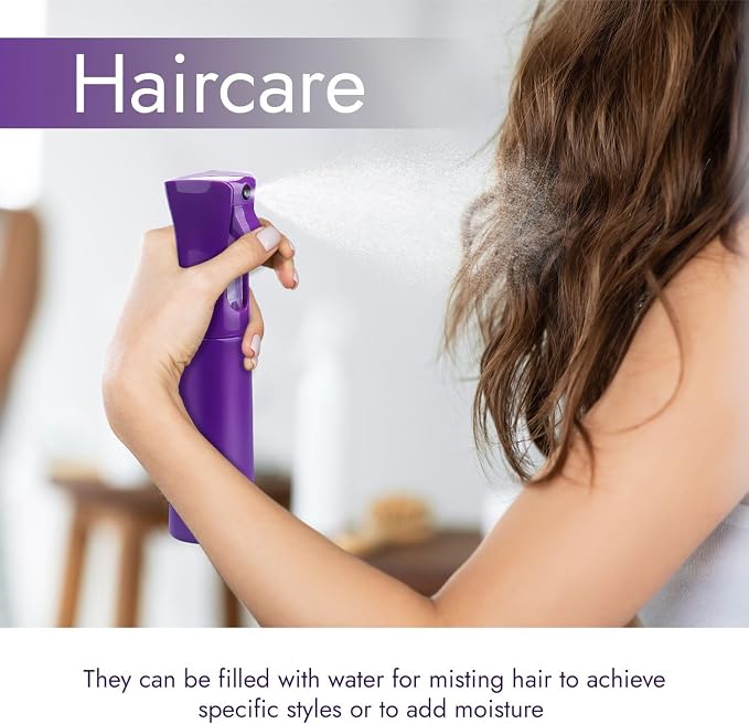 VIGOR PATH Continuous Spray Bottle for Hair – Fine Mist Mister for Hairstyling, Cleaning, Plants, Pets, Barbers, Salons, and Essential Oil Applications (300ml/10.1 oz) Dark Purple