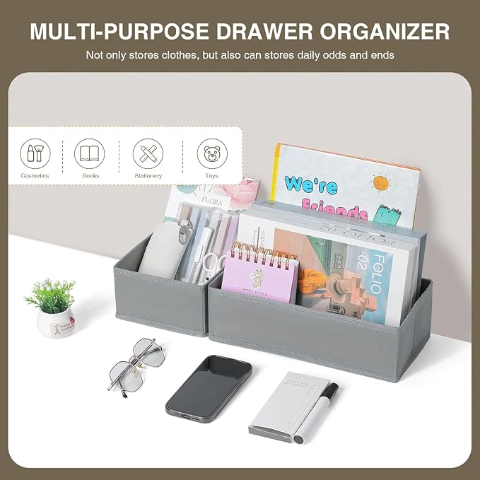 DIMJ Drawer Organizer Clothes Set of 8, Foldable Closet Drawer Bins, Underwear Drawer Organizer, Fabric Drawer Dividers for Baby Clothes, Socks, Belt, Tie (Blended)