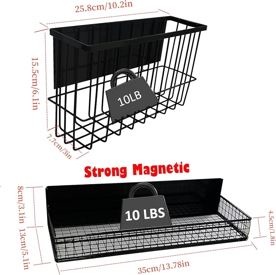 Bruda 2 Pack Magnetic Storage Rack for Spice, Magnetic Organization Shelf for Refrigerator, Fridge, Washing Machine, Oven, Coffee Maker, Metal Peg Board, Stacked Washer and Dryer 010