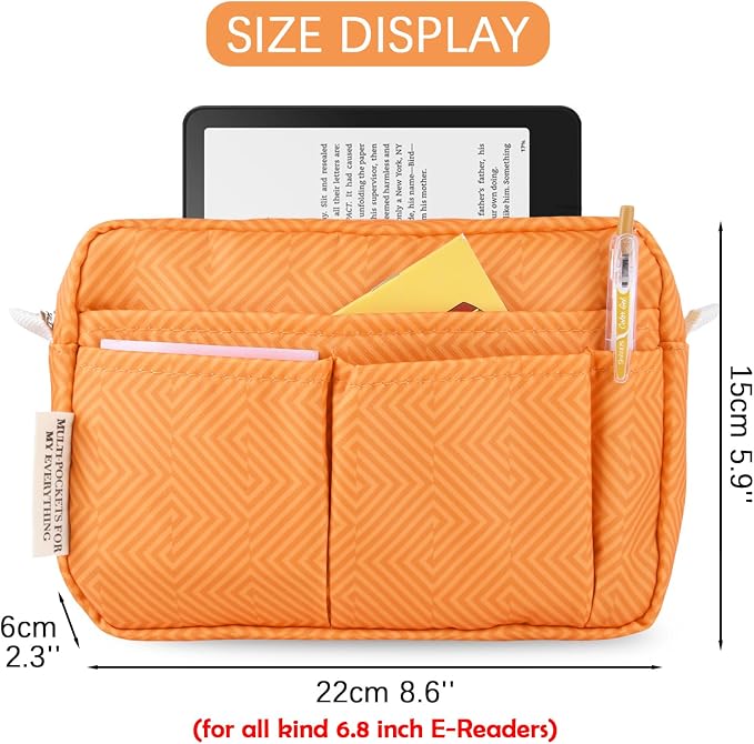 Portfolio Organizer with Multiple Pockets, Waterproof Travel Zippered Cosmetic Bag, Portable Storage Bag for Notebooks, Stationeries, Make-up, Journal Office Art Supplies.Orange