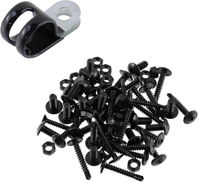Antrader Cable Clamps, 20Pcs Carbon Steel Rubber Cushion Insulated Loop Clips, 20mm/0.79inch R-Type Cable Management Cord Organizer with Screws