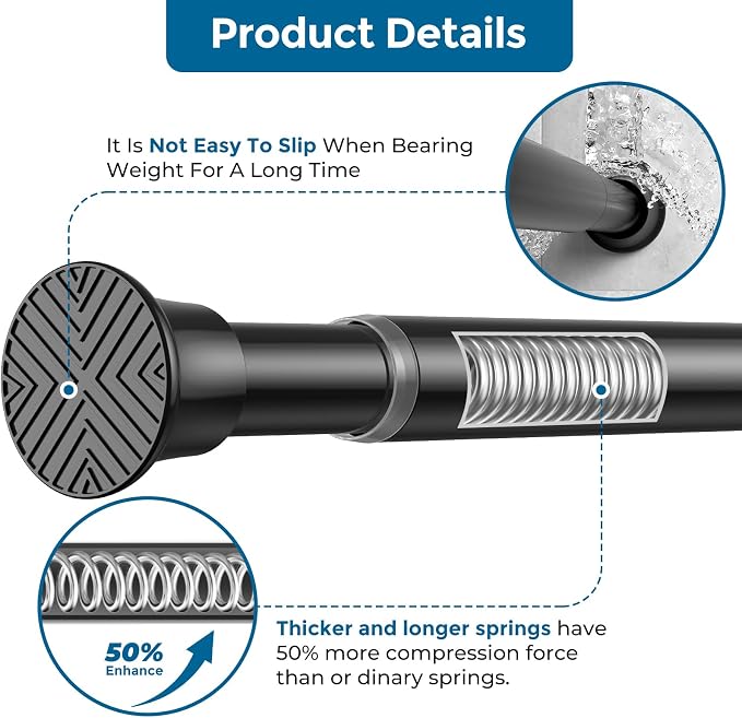 AIZESI Tension Curtain Rod 18-36 inch，2Pcs Adjustable Tension Rod Black Curtain Tension Rod No Drilling Small Tension Rod Spring Tension Curtain Rod