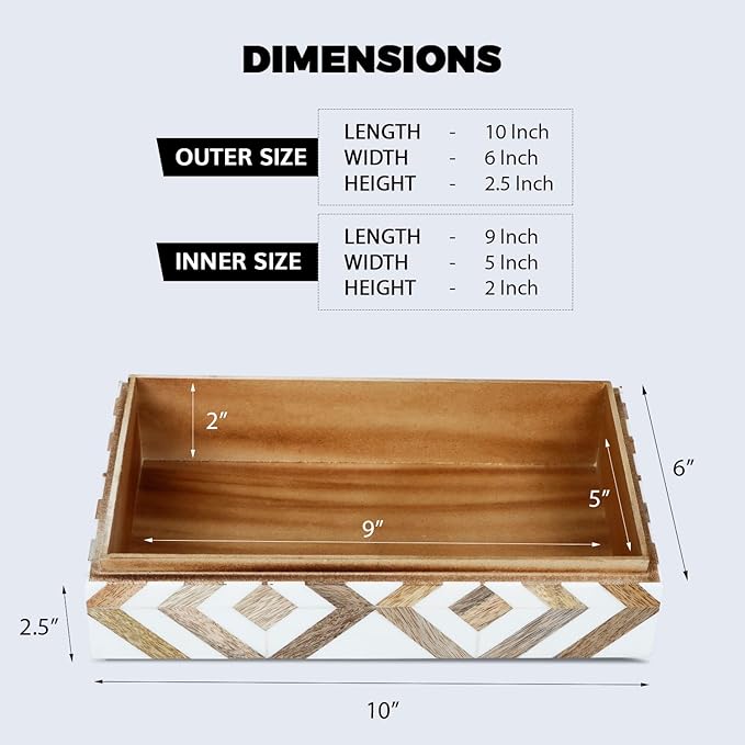 Handicrafts Home Decorative Storage Box with Lid Wooden Storage Organizer Box Multi Purpose Storage Box for Coffee Table Desk Shelf – Resin Inlay Marquet Array Collection- 10x6x2.5