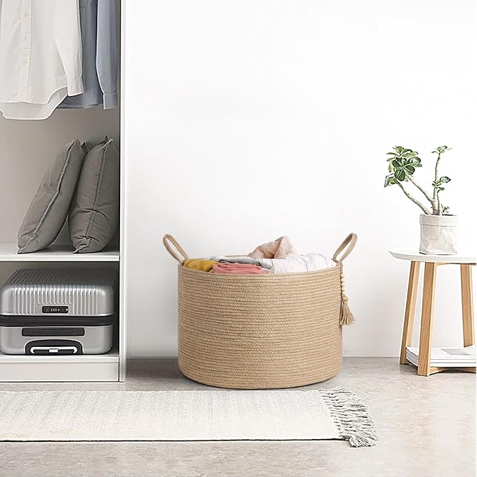 Mkono Extra Large Laundry Basket Woven Storage Baskets for Blankets Toys Clothes Organizer, Decorative Clothes Hamper 21.7" x 13.8"