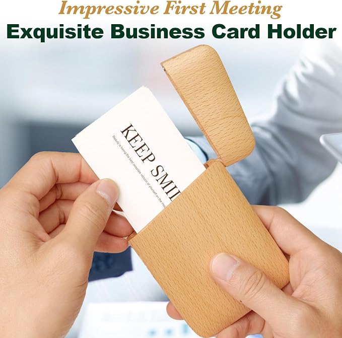 Wood Business Card Holder Wooden Magnetic Business Card Case Portable Simple (Beech Wood)