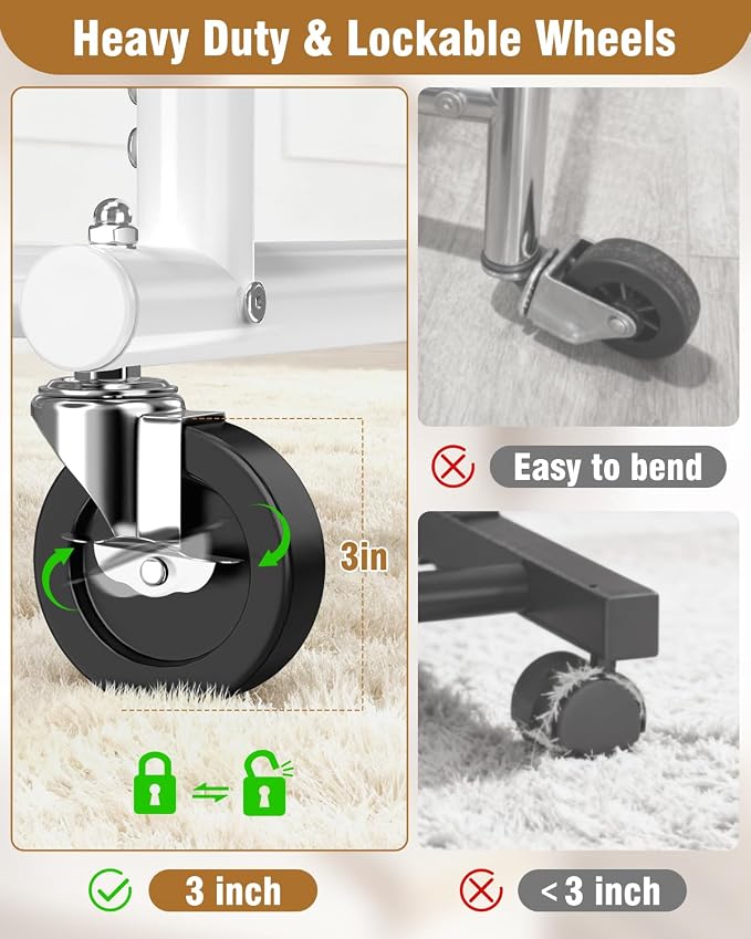 EAGMAK Heavy Duty Clothes Rack for Hanging Clothes Load 556 LBS, Height Adjustable Rolling Clothing Racks, Portable Metal Coat Rack Garment Wardrobe with Wheels and Shelves for Bedroom Laundry, White