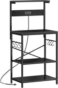 SUPERJARE Kitchen Bakers Rack with Power Outlet, Coffee Bar Table 4 Tiers, Kitchen Microwave Stand with 6 S-shaped Hooks, Storage Shelf Rack for Spices, Pots and Pans - Black
