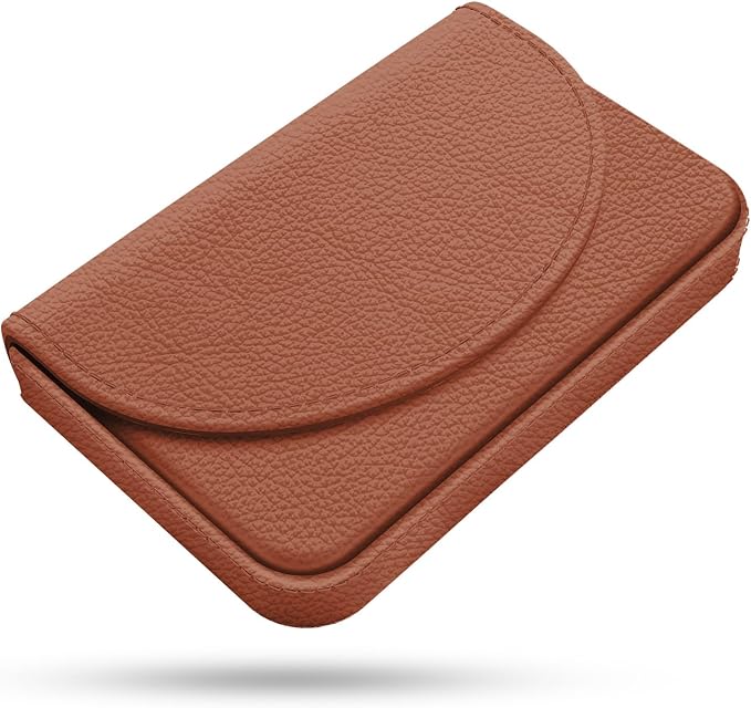 Business Card Holder，PU Leather Business Card Case Color Printing Pattern Card Holder Wallet，Pockets Magnetic Credit Card Holders for Men and Women，Light Brown