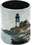 Leather Pen Holder for Desk, Coastal Lighthouse Pencil Cup Pen Organizer Makeup Brush Holder for Office Home Kids Countertop Desk Accessory Storage