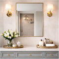 Head West Nordic Gold Stainless Steel Metal Framed Wall Mounted Vanity Mirror, Accent Decorative Mirrors for Wall Decor, Bathroom Mirrors for Over Sink, Bedroom, Living Room Entryway Hallway 24"x30"