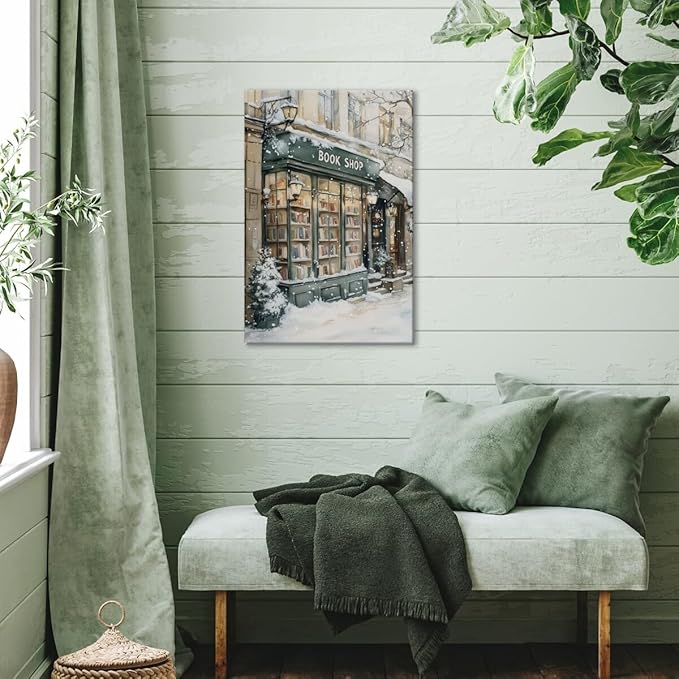 Winter Book Shop New York Book Lover Art Aesthetic Poster Canvas Wall Art Decoration Living Room Home Decor Bedroom Decoration Poster Framed16x24inch