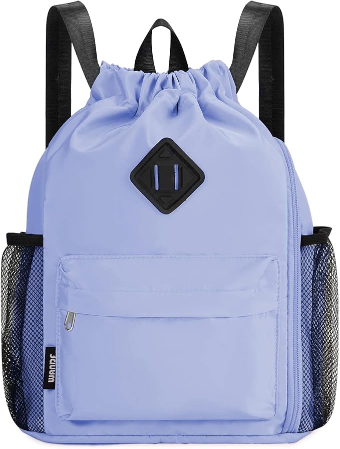 WANDF Drawstring Backpack with Shoe Compartment, Sports Gym Bag | Multi-Pocket Storage, Water-Resistant Fabric, Cinch String Bag