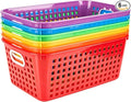 6 Pack Plastic Classroom Storage Baskets, Organizer Bins with Handle | Rainbow Color 11" × 7.1" × 4.6" Medium Papers Book Storage Organizer for School Classroom Library Office Home Desktop Closets