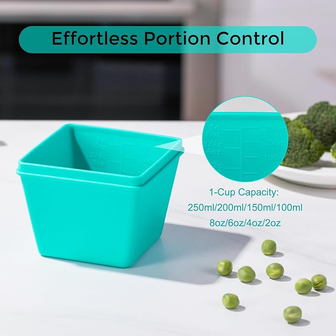 Gemice 1-Cup Silicone Freezer Molds with Lids, Individual 4-Pack | Oven & Dishwasher Safe, BPA-Free Soup Portion Cubes Trays, Freezer Containers for Food Storage