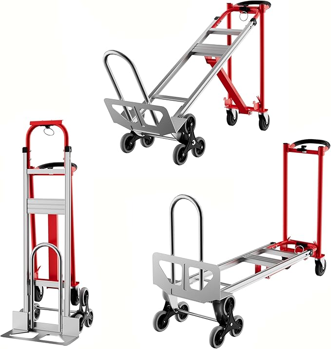 3-in-1 Convertible Hand Truck - 800 Lbs Heavy Duty Multi-Functional Aluminum Moving Dolly with Stair-Climbing Wheels - Folding Platform Cart & Utility Trolley for Home, Warehouse, Office