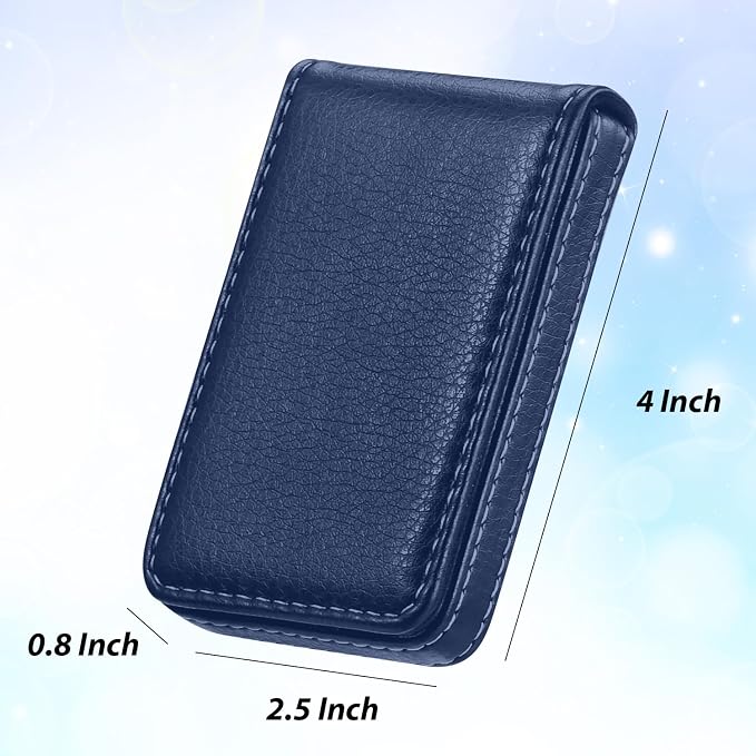 Outus 2 Pcs Business Card Holder, PU Leather Business Card Case Pocket Wallet with Magnetic Shut for Men Women(Blue,Classic)