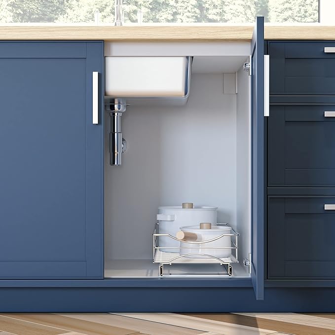 Home Zone Living Pull Out Kitchen Cabinet Organizer with Slide Out Drawer for Space Saving Storage, 11” W x 21” L
