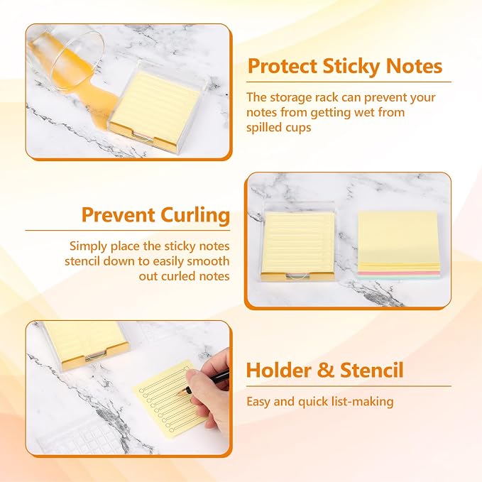 3" x 3" Sticky Notes Holder with 5 Different Stencil & 100 Sheet Post It Notes Clear Acrylic Self-Stick Sticky Note Dispenser Post It Note Holder Memo Organizer for Classroom Office Desk Organizer