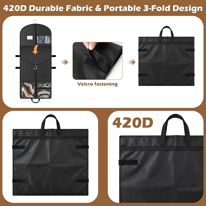 65" Long Garment Bags, 2 Pack Waterproof Travel Dress Bags for Hanging Clothes, Wedding Dress Cover Clothes Protector for Closet Storage, Suitable for Gowns, Tuxedos, Coats, Black
