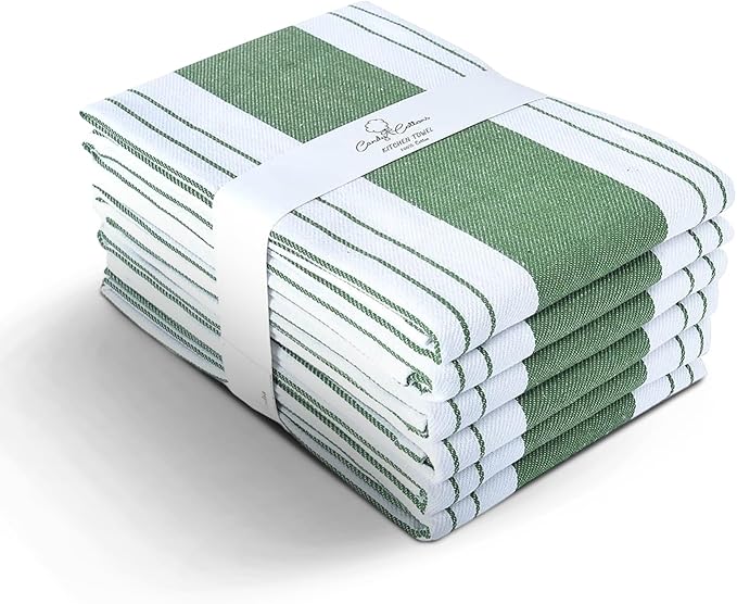 Stripe Kitchen Towels Decor Mordern Design Centreband Tea Dish Towels Boho Stripe Absorbent Festive Gift Set of 6 Pantry Reusable Kitchen Dish Towel|Easter Spring Decor 18x28 in Green