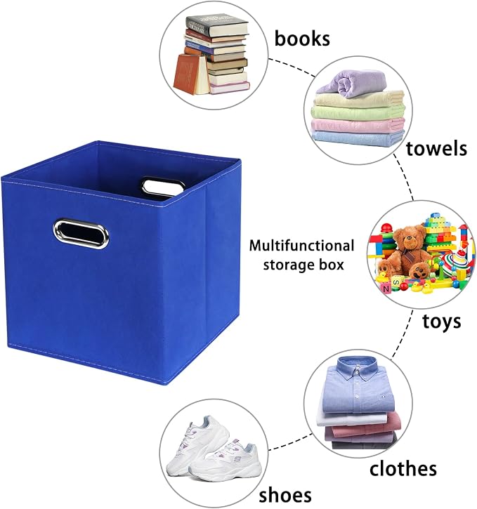 Fabric storage bins Cubes, Fabric Cube Organizer with Handle, Foldable Cube Bins for Cloth or Accessary Storage, 11x11x11, Set of 6, (Dark Blue)