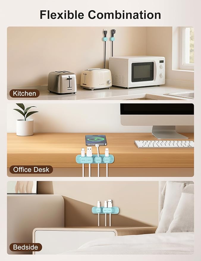 6 Pack Magnetic Cable Clips [1s Open/Lock], Cord Organizer Holder | Strong Adhesive Desk Cable Management- Organize Charging Cords Neatly for Home, Office, Car,Desk, Nightstand-Blue