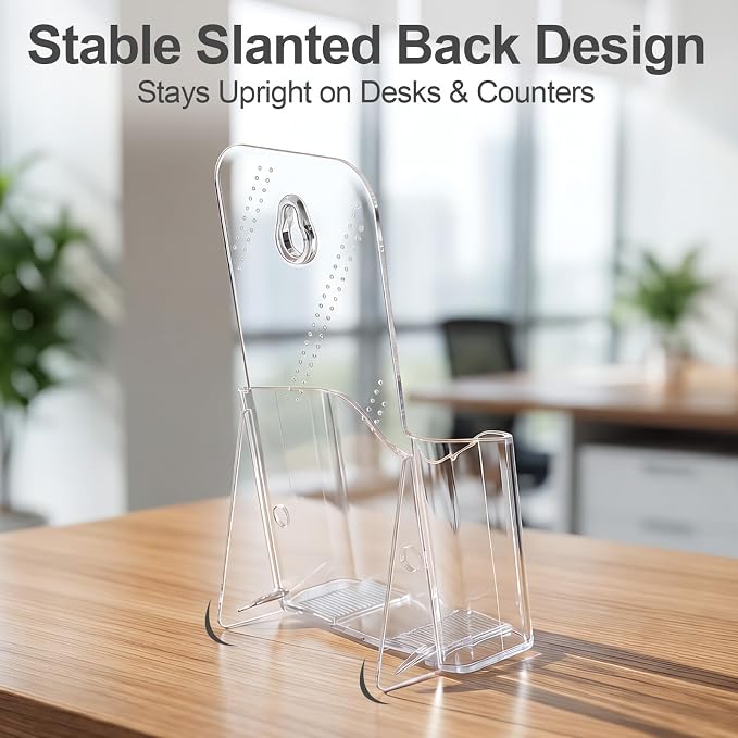 Daofary 2 Pack Acrylic Brochure Holder 4 x 9, Single Tier Brochure Stand for Pamphlets, Flyers, Magazines, Clear Acrylic Display Rack for Desk, Countertop, Wall Mount