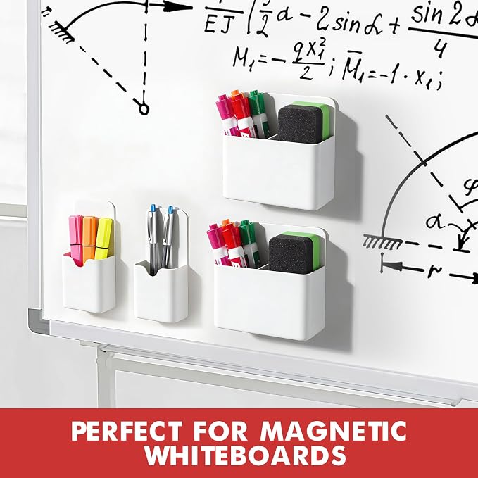 BEYGORM Magnetic Marker Holder for Whiteboard and Locker, 4 Pack Magnetic Cups for Dry Erase Markers, Pen and Pencil Organizer for Refrigerator Storage, Classroom and Office Accessories (White)