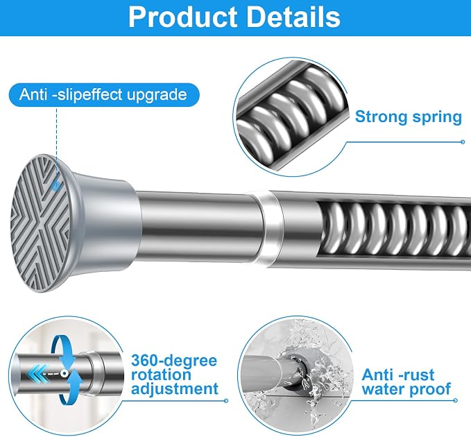 MEXAU 2 Pack Tension Curtain Rods 24-46 Inch,Adjustable Spring Tension Rods Silver Shower Curtain Rod No Drilling for Window, Bathroom, Closet, Room Divider, 7/8" Diameter