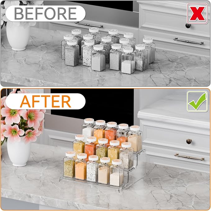 Yieach 3 Tier Spice Shelf Organizer for Cabinet,Pantry,Clear Acrylic Spice Rack Organizer and Tiered Spice Rack & Holder,Step Shelves for Vitamin,Medicine Bottle,Jar,Can,Condiment,Seasoning Shelf
