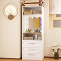 Closet System with 3 Drawers, Mirror with Lights,2 Shelves,4 Rods, 2FT–9FT | Custom Modular Organizer, Built-In LED Mirror, 3 Light Modes,4 Adjustable Rods, Freestanding, White